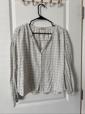Madewell White Button-Front Windowpane Blouse